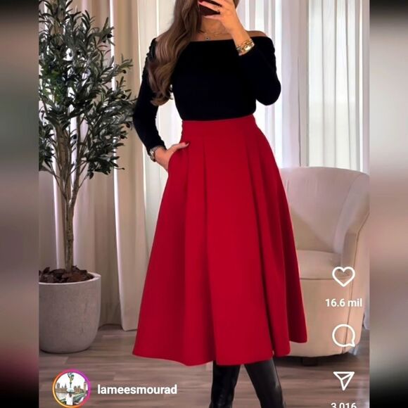 Nwt ZARA TAILORED VOLUMINOUS SKIRT RED - Picture 11 of 15